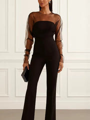 Sexy Mesh Patchwork Long Sleeve Slim Jumpsuit