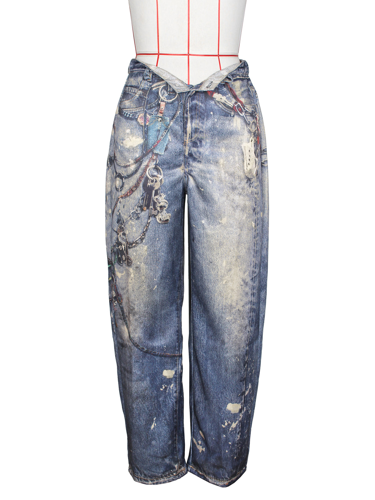 Fashion Print Wide Leg Denim Machete Pants Jeans