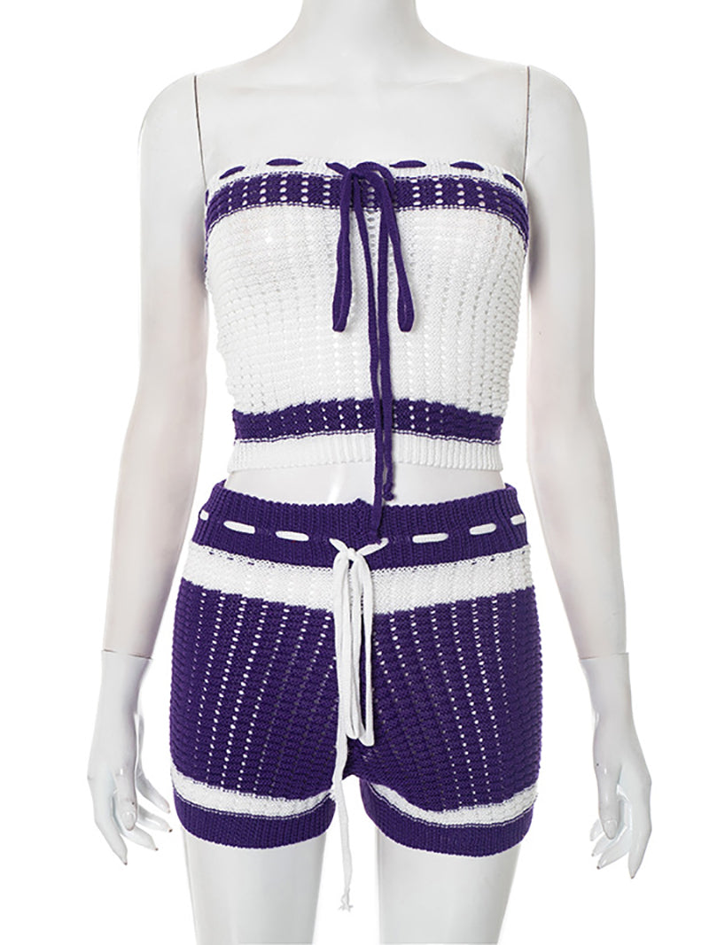 Strapless Crop Tops and Drawstring Shorts Two Piece Set