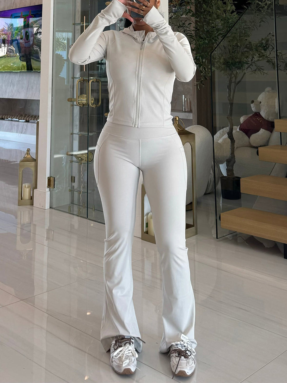 Fashion Hooded Zipper Yoga Sports Two Piece Set