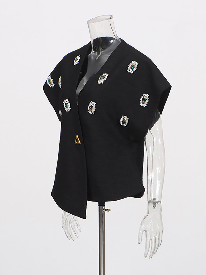 Rhinestone Embellishment V Neck Slim Vest Top