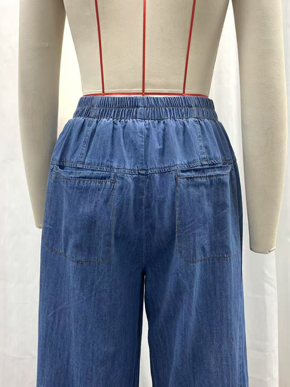 Elastic Waist Casual Wide Leg Jeans
