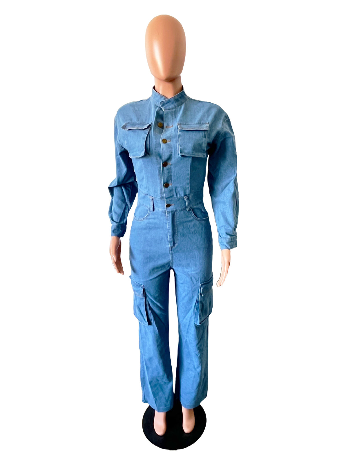 Fashion High Waist Slim Denim Jumpsuit