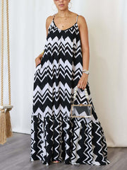 Suspenders Print Ruffle Hem Maxi Dress