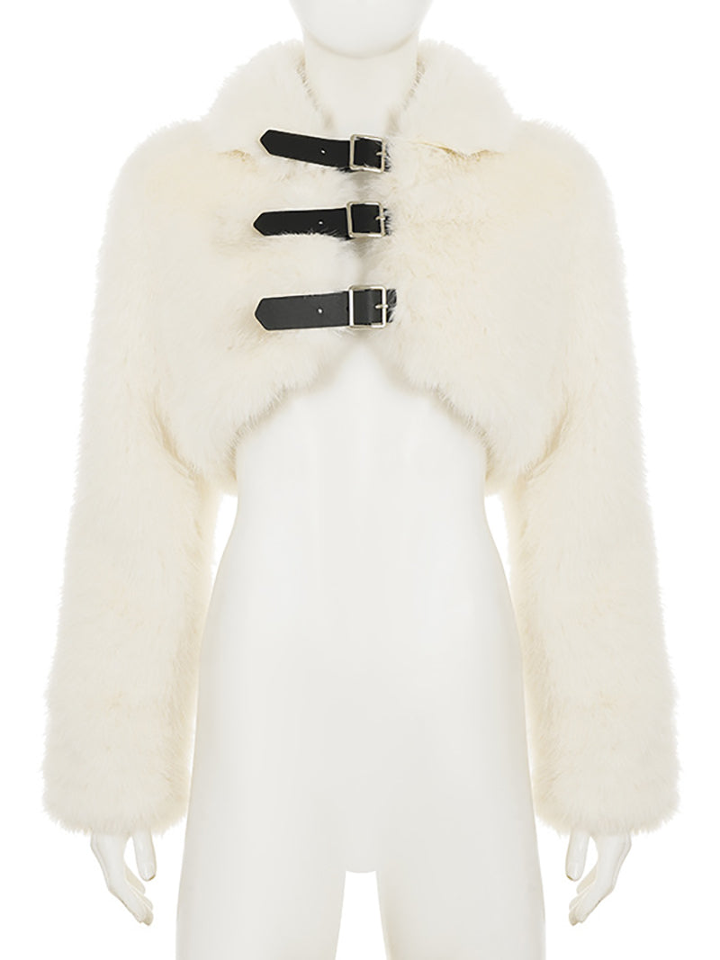 Fashion Faux Fur Long Sleeve Cardigan Cropped Coat