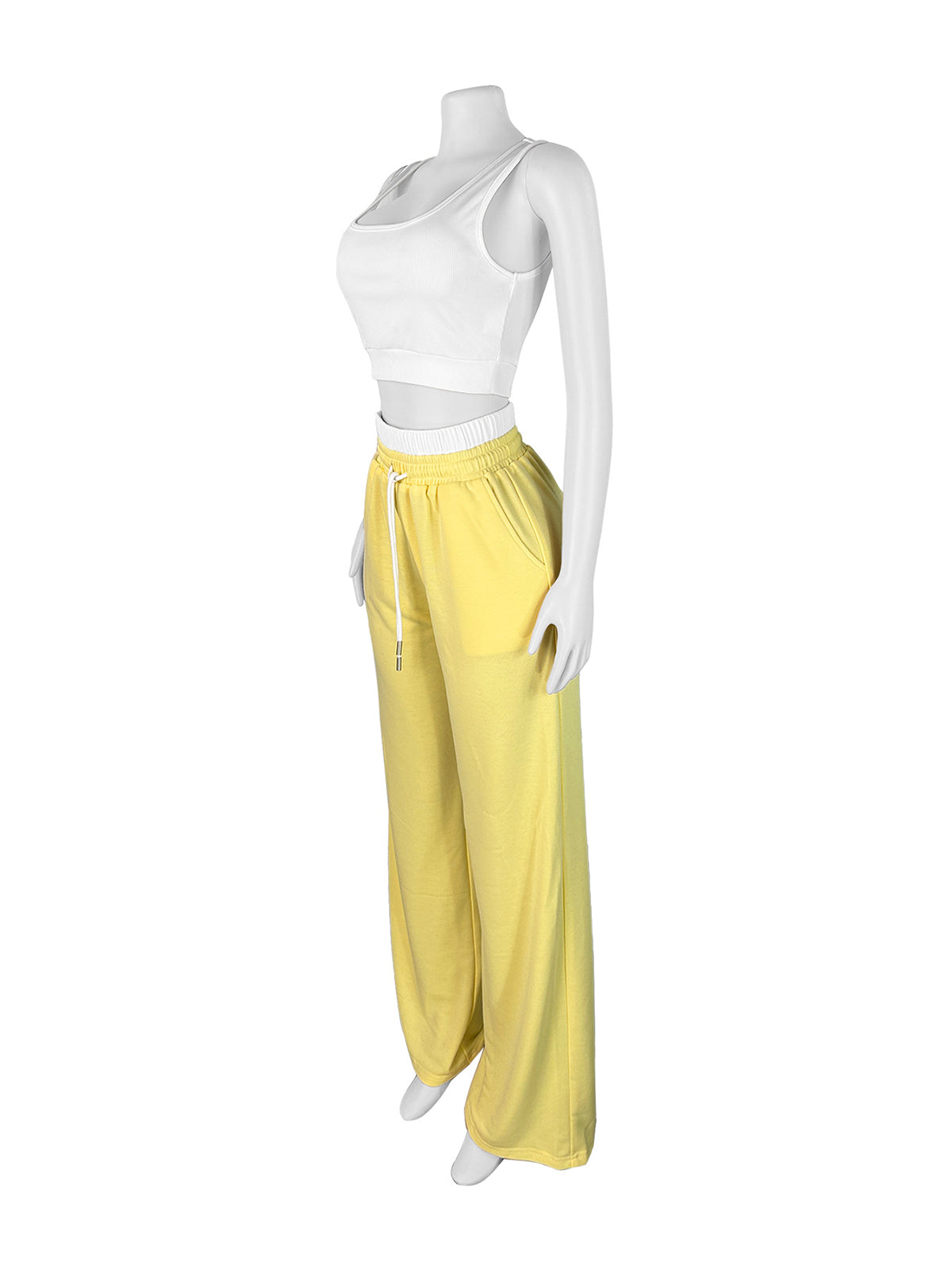 Casual Square Neck Cropped Vest Draw String Pants Set