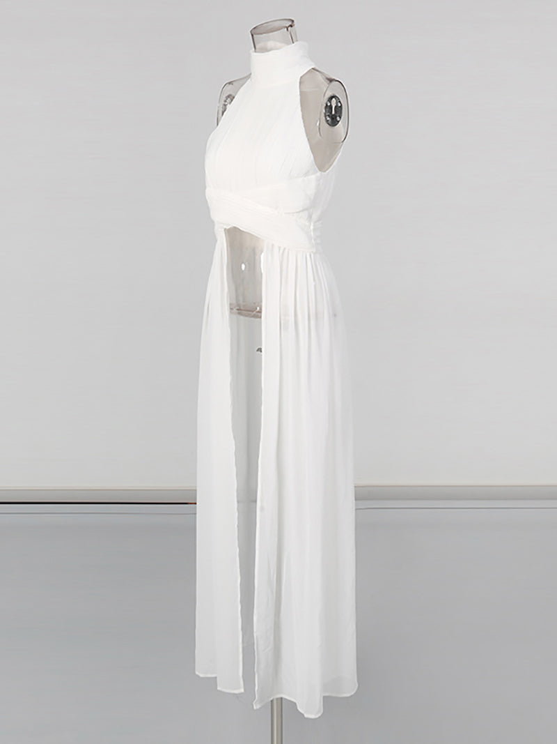 Fashion Sleeveless Tunic Patchwork Slit Maxi Dress