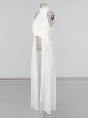 Fashion Sleeveless Tunic Patchwork Slit Maxi Dress