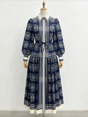 Vintage Printed Belted Maxi Dress-boutique