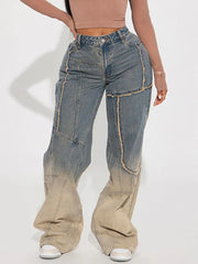 Gradient Color Wash Wide Leg Jeans