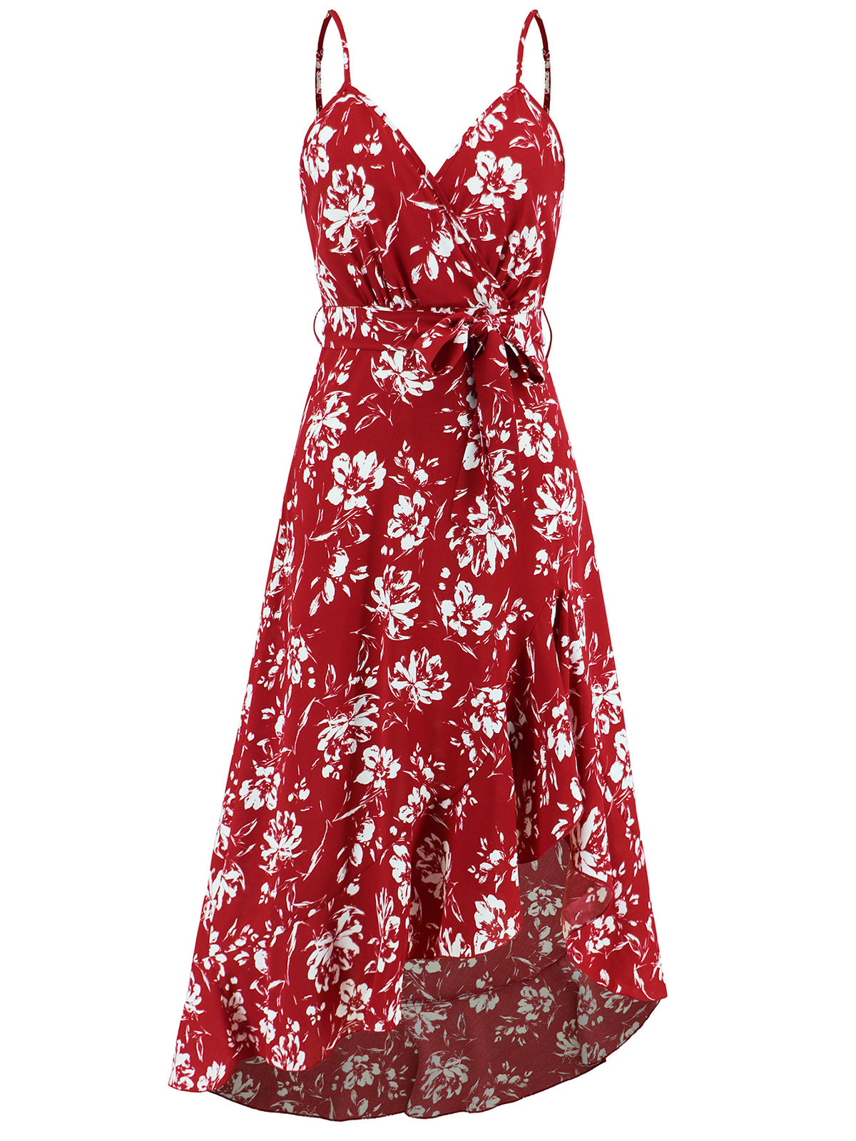 Casual Suspenders Irregularity Flower Print Dress