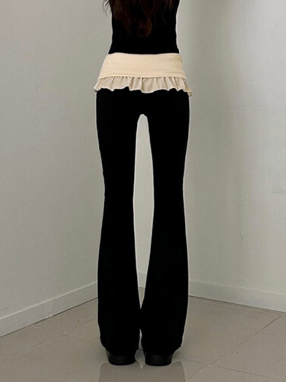 Casual Rib Knit Ruffles Patchwork Trousers