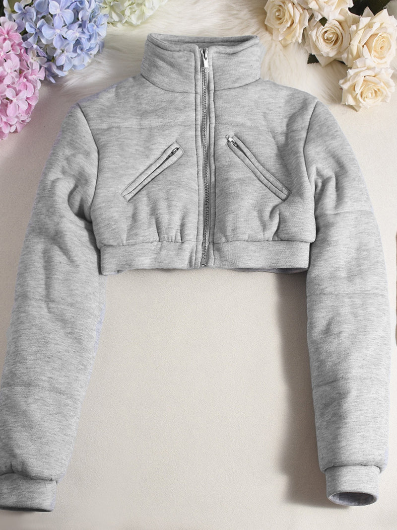 Fashion Zip-Front Cropped Puffer Jacket