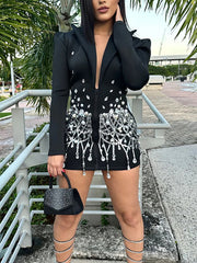 Fashion Rhinestone Zipper Suit Dress