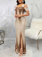 Sexy Print Bodycon Off Shoulder Dress