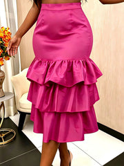 Fashion Plus Size Tiered Ruffles Cake Midi Skirt