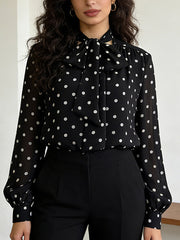 Vintage Tie Neck Polka Dot Slim Blouse