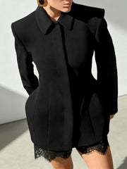 Lace Panel Padded Shoulder Blazer-boutique