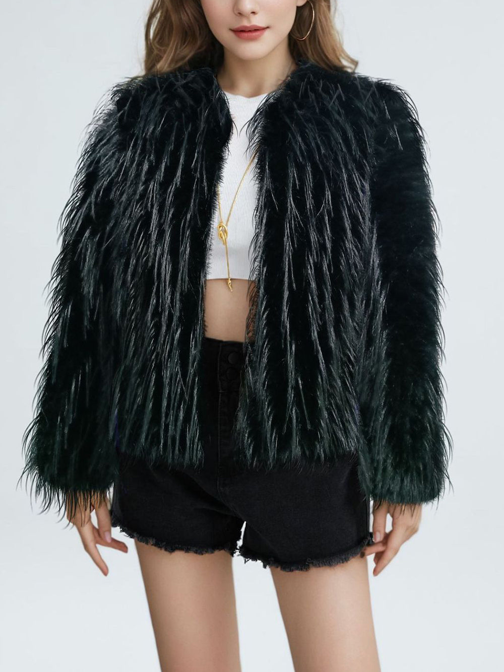 Fashion Faux Fur Cardigan Coat