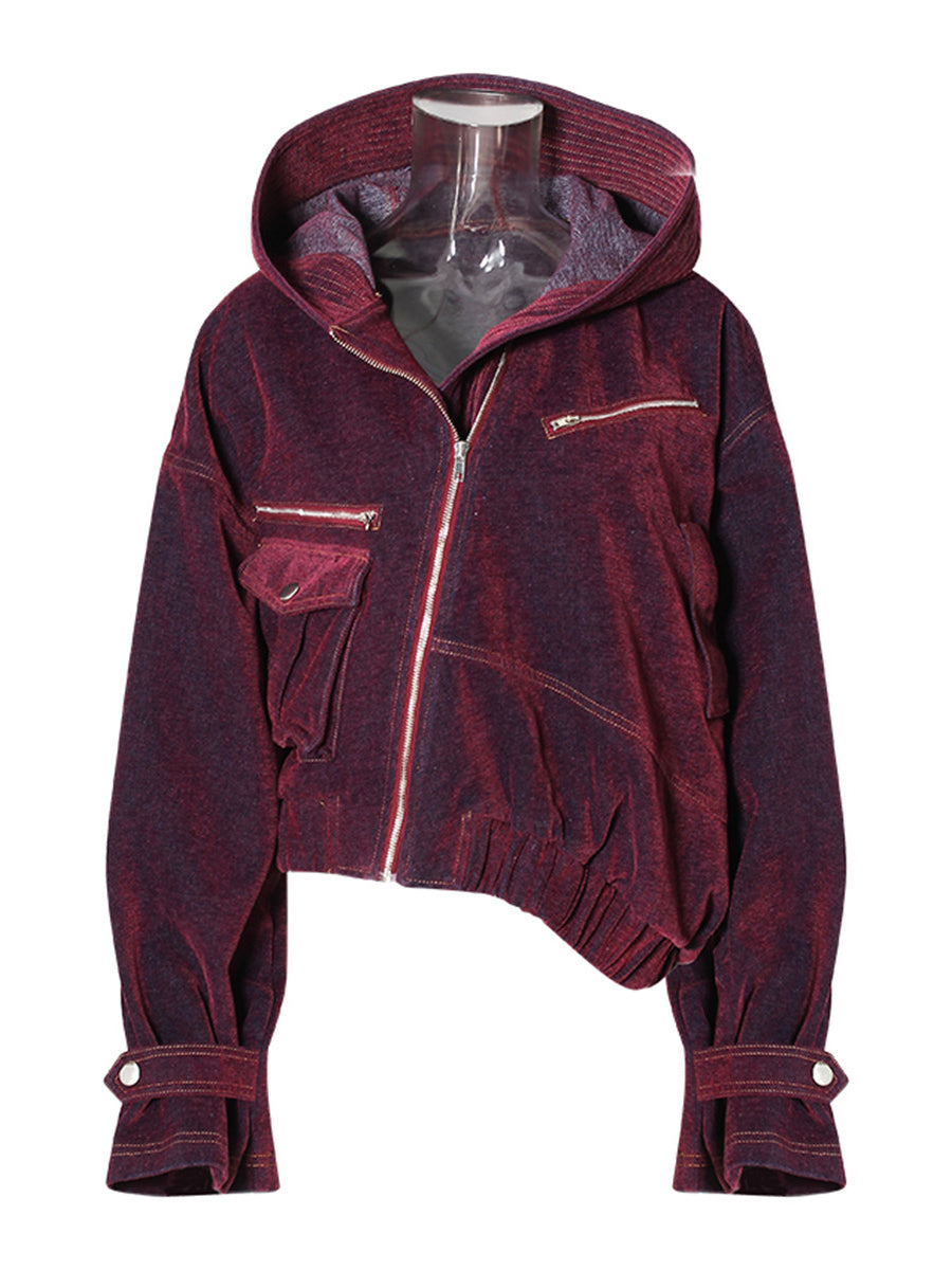 Fashion Asymmetric Hooded Denim Jacket