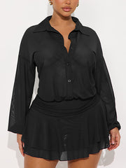 Fashion Sheer Mesh Ruffle Mini Dress