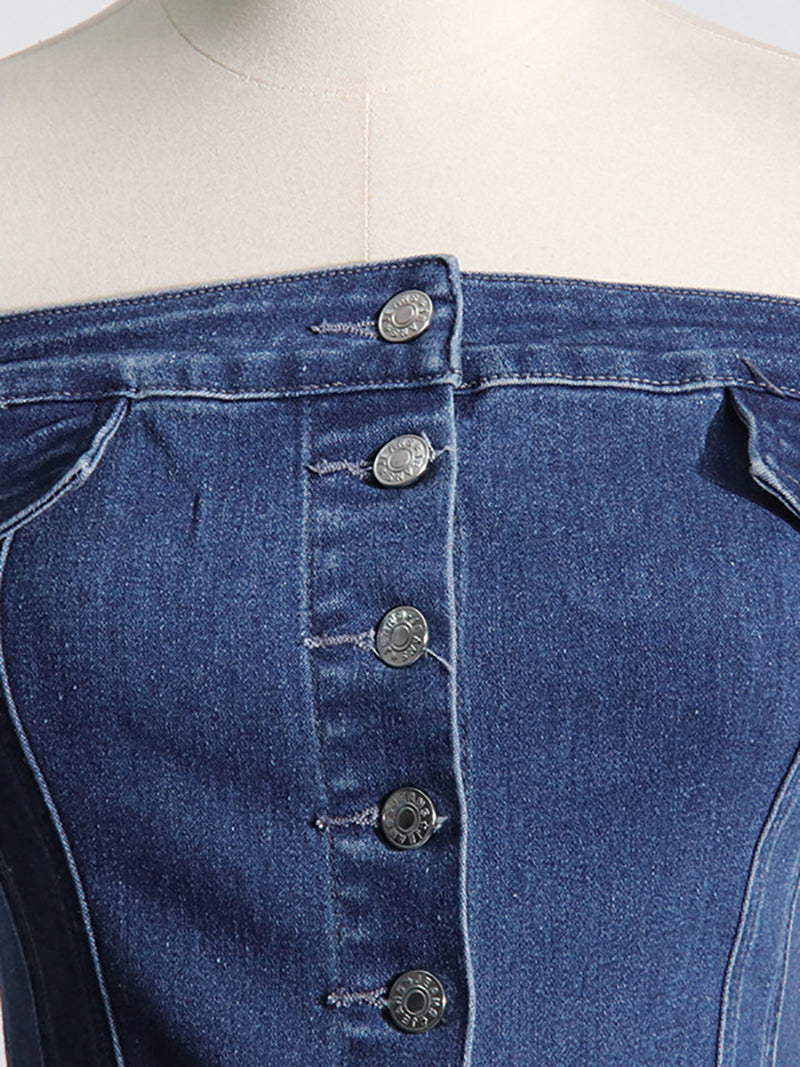 Fashion Slit Fitted Cargo Denim Tube Dress