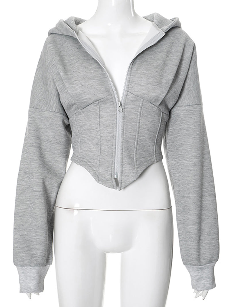 Fashion Cropped Corset Zipper Hoodie