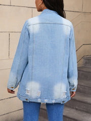 Long Sleeve Lapel Button Ripped Denim Jackets