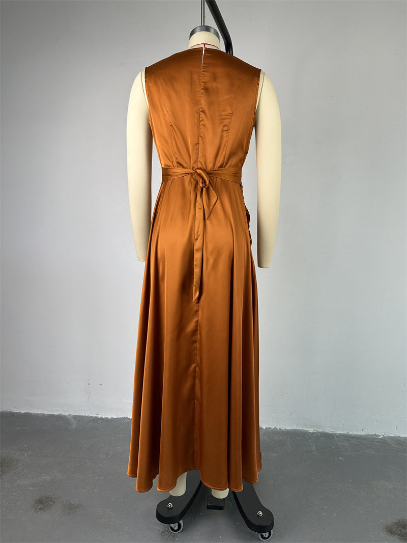 Sleeveless High Waist Slim Ruffle Irregular Midi Dress