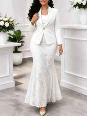 Cropped Blazer and Lace Fishtail Skirt Set