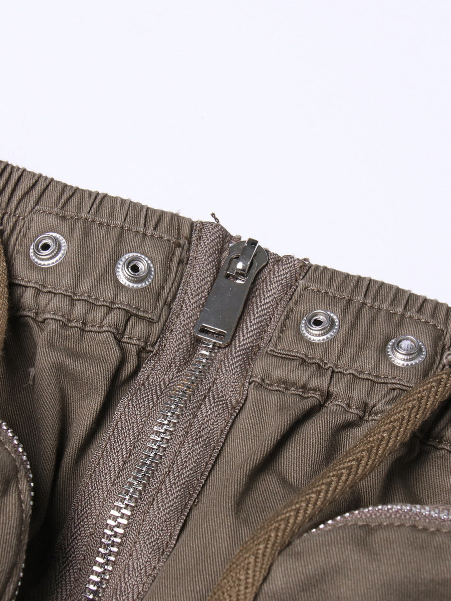Fashion Zipper Multi Pocket Cargo Midi Skirt