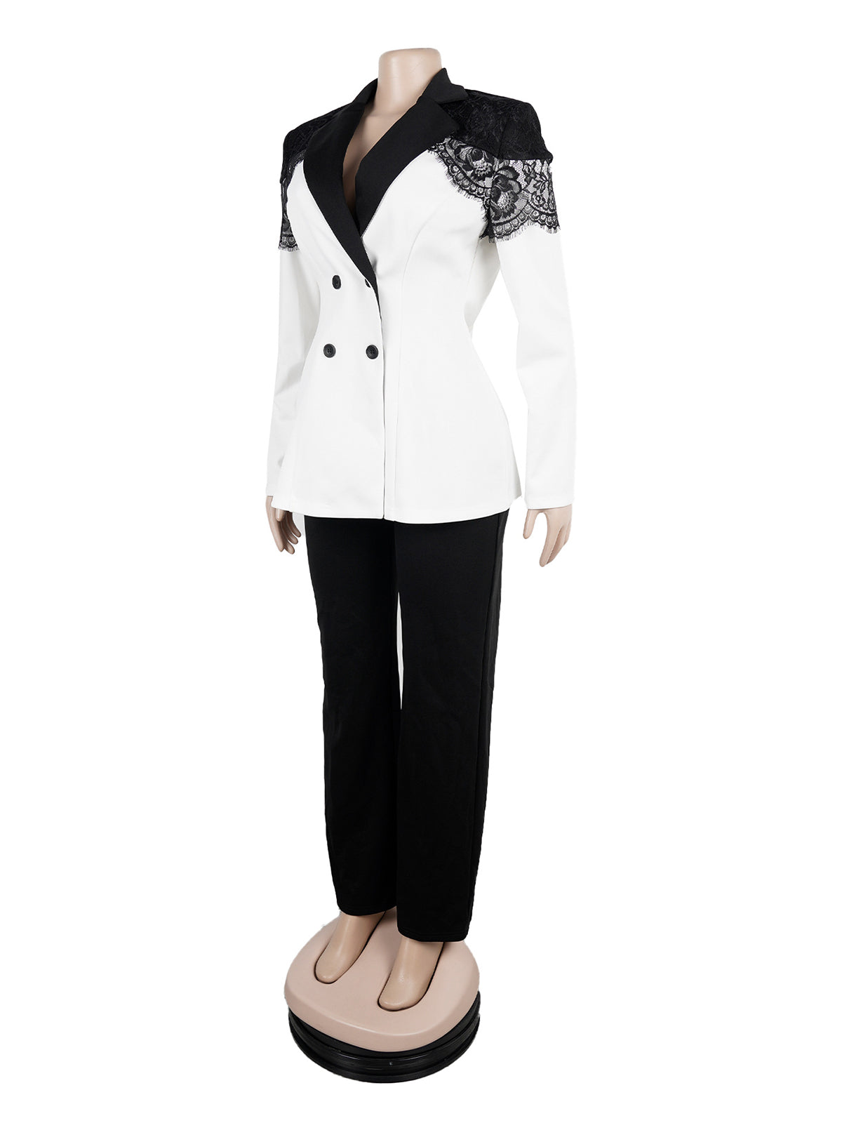 Elegant Lace Patchwork Slim Blazer And Pants Suit