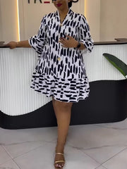 Casual Print Ruffle Loose Dress