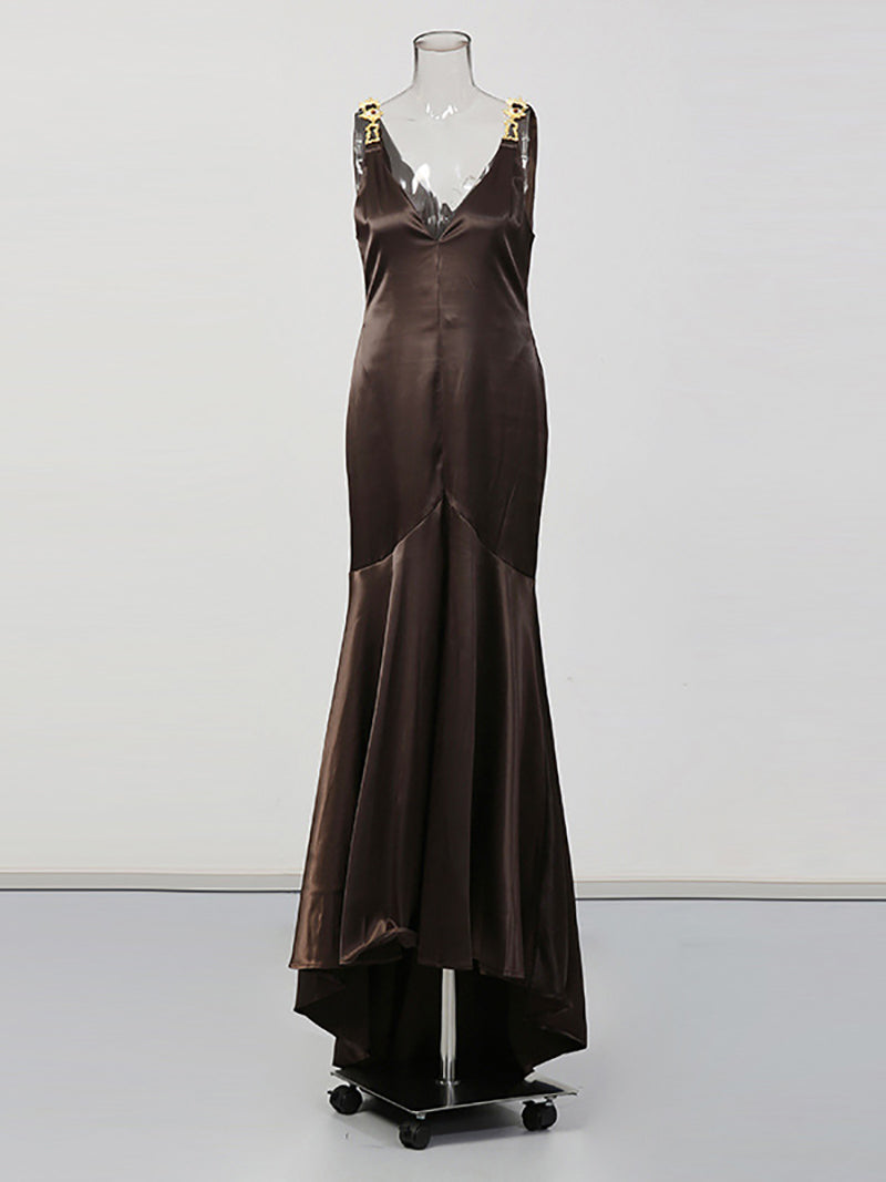 Fashion V Neck Sleeveless Slim Split Maxi Dress