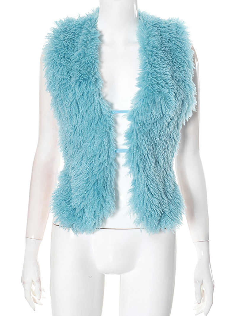 Sexy Fluffy Faux Fur Halter Backless Vest