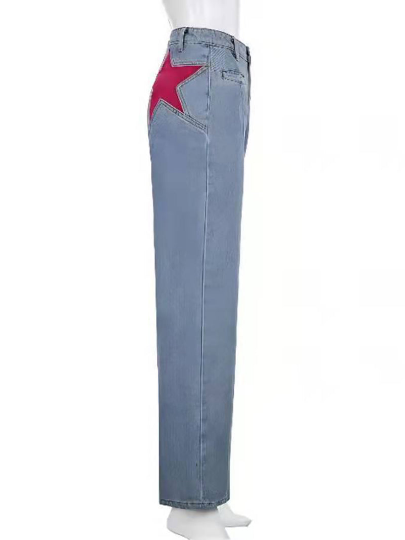 Fashion Five Star Pattern Straight Jeans