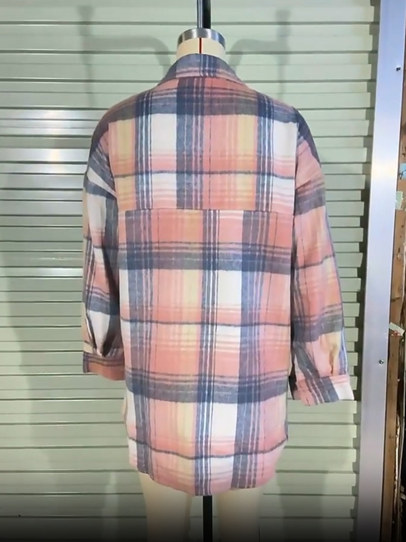 Fashion Loose Plaid Shacket Jacket