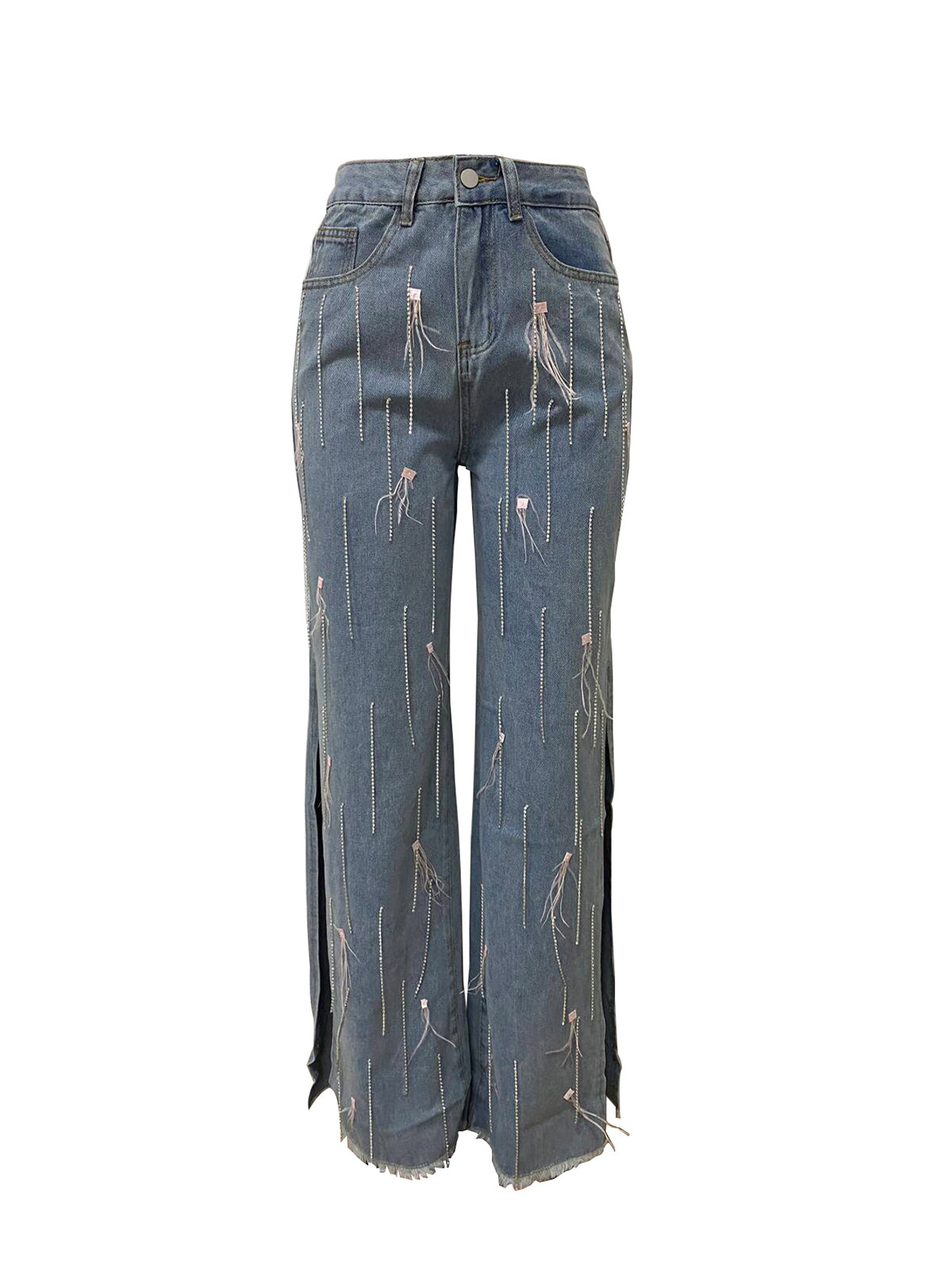 Fashion Fringe Side Slit Jeans