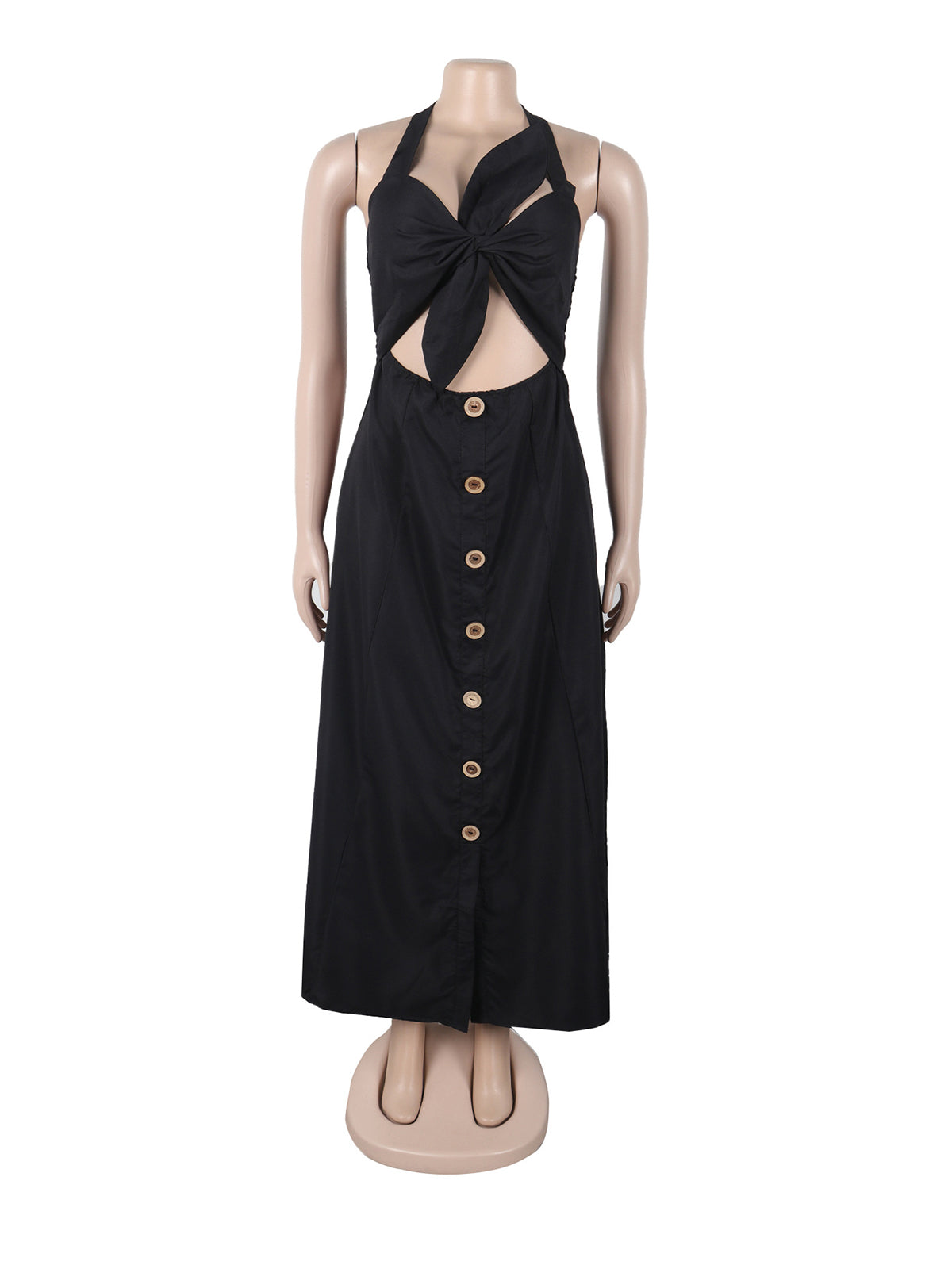 Elegant Knot Halter Lace-Up Hollow out Dress