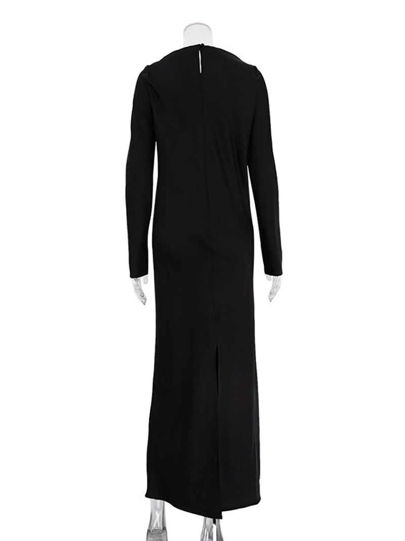 Round Neck Satin Elegant Split Maxi Dress