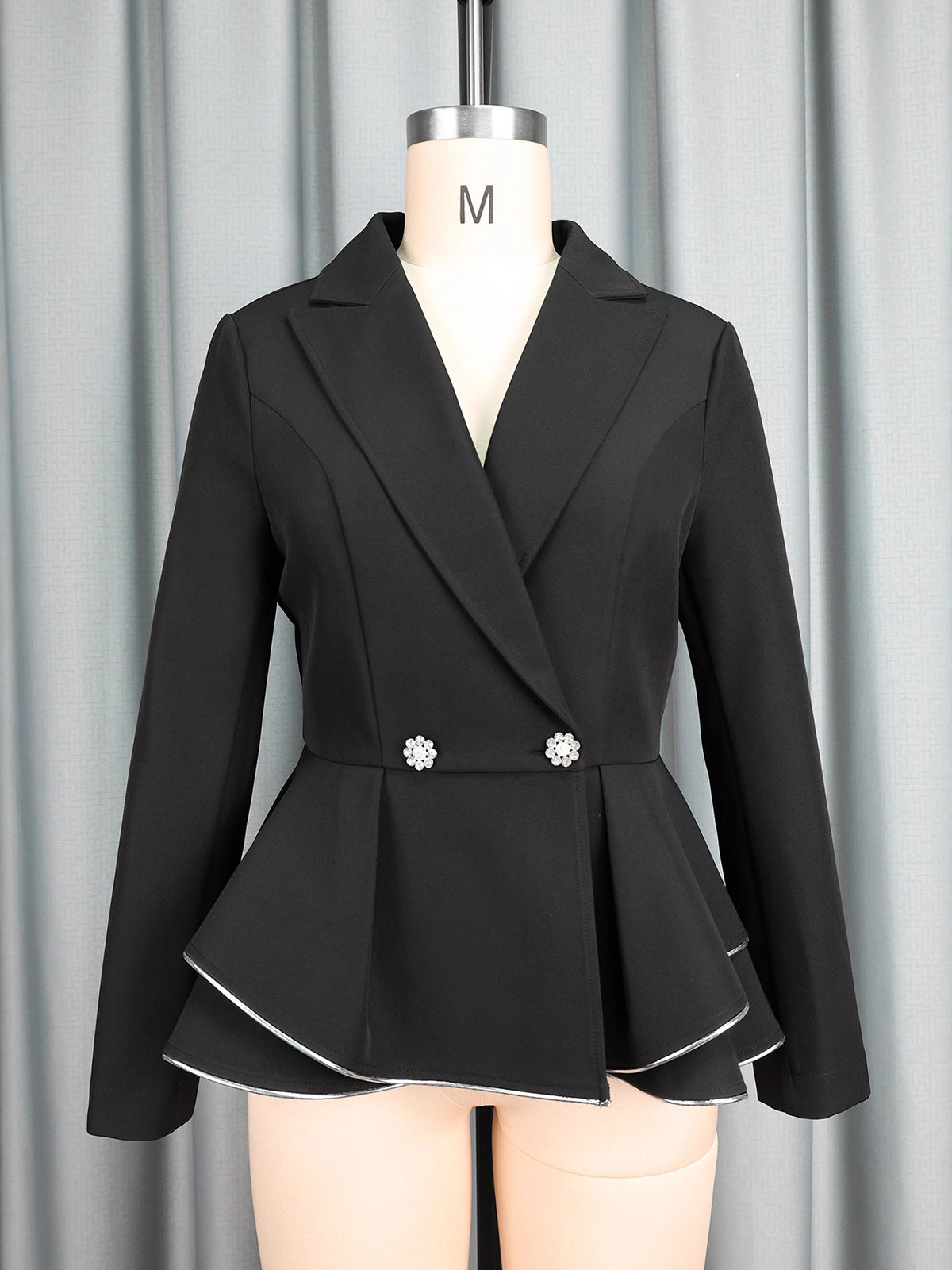 Fashion Double-breasted Cinched Waist Ruffles Blazer