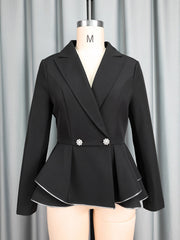 Fashion Double-breasted Cinched Waist Ruffles Blazer