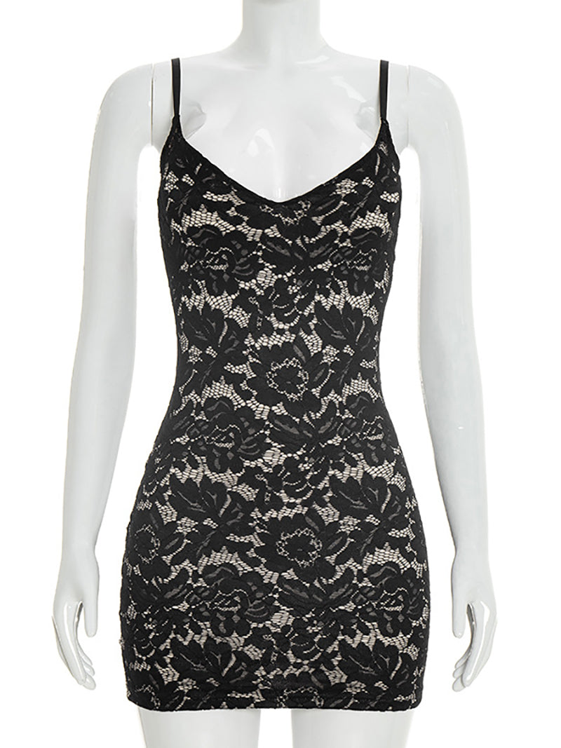 Sexy Lace Spaghetti Strap Bodycon Mini Dress