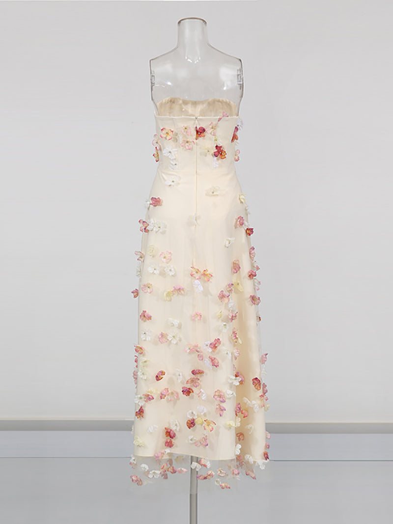 Elegant Strapless Floral Embellished Slim Maxi Dress