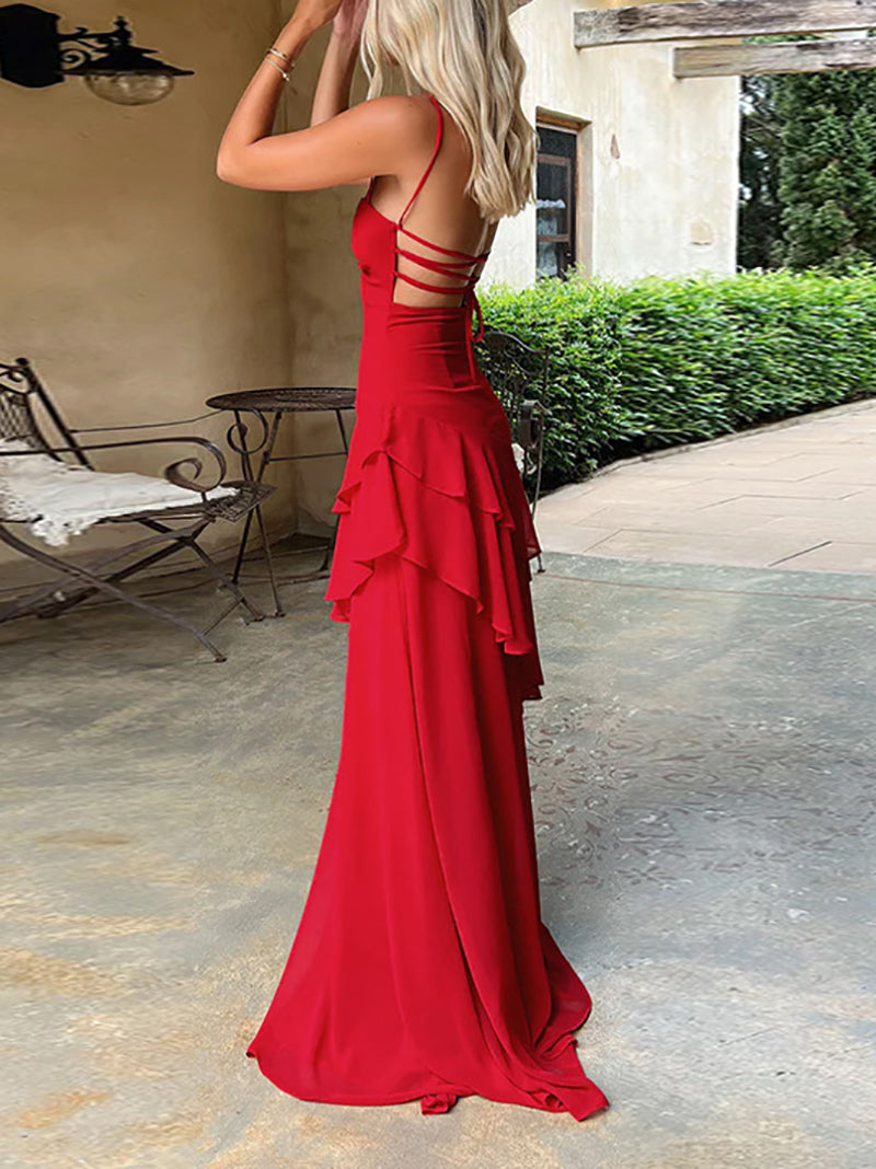 Elegant Spaghetti Strap Ruffles Prom Dress