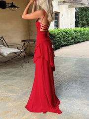 Elegant Spaghetti Strap Ruffles Prom Dress