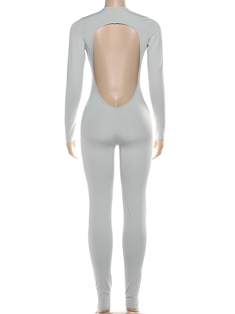 Sexy Plain Deep V Backless Tight Jumpsuit