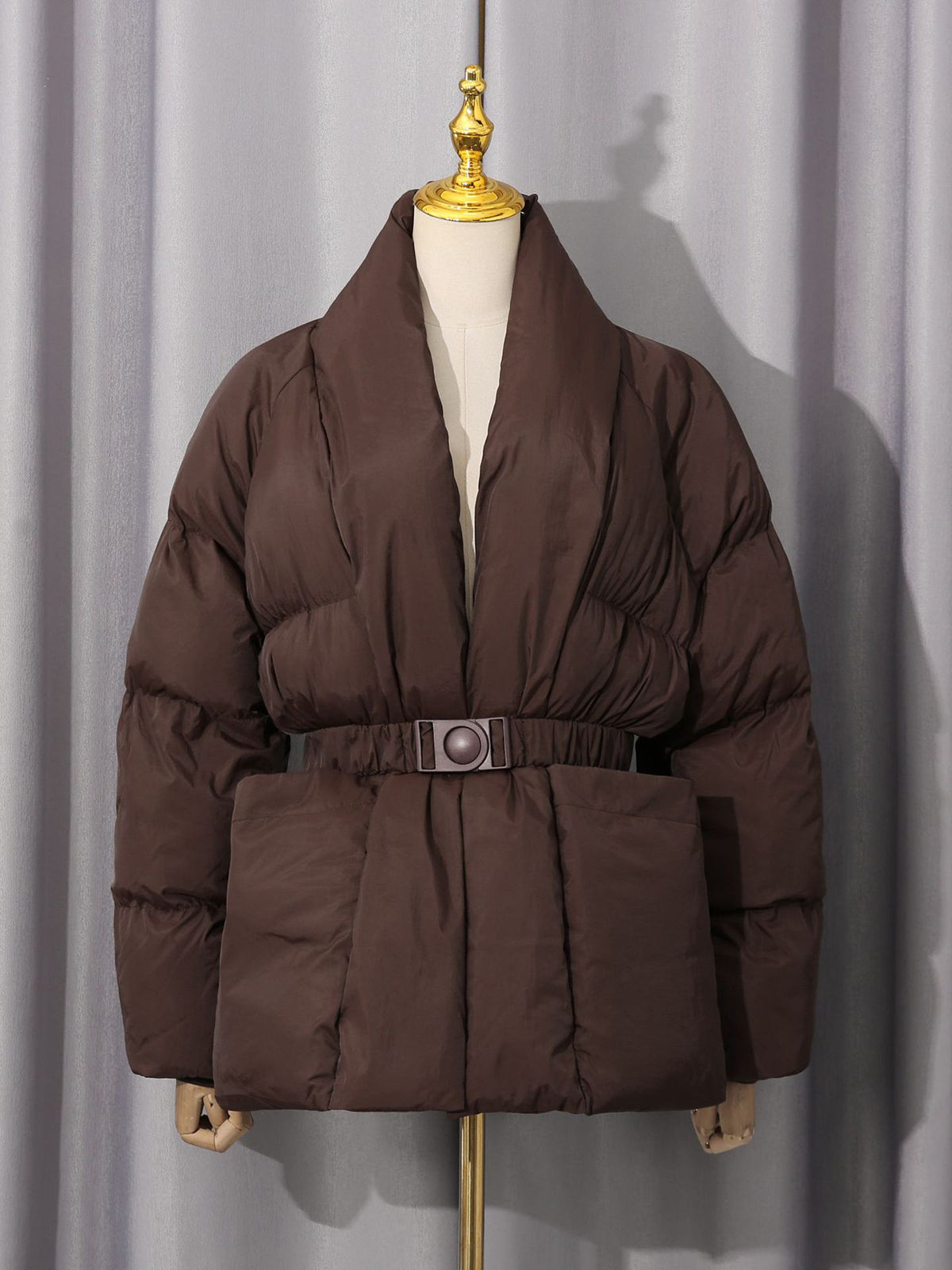 Elegant V Neck Belt Warm Jacket Coat