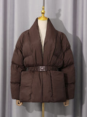 Elegant V Neck Belt Warm Jacket Coat