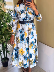 Elegant Floral Print Slim Midi Dress